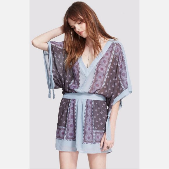 NWOT Free People Santa Cruz Dusty Blue Kimono Mini Dress - Picture 7 of 11